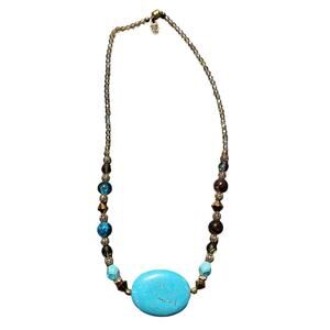 Beaded Statement Necklace with Large Turquoise Center Stone – Made For You